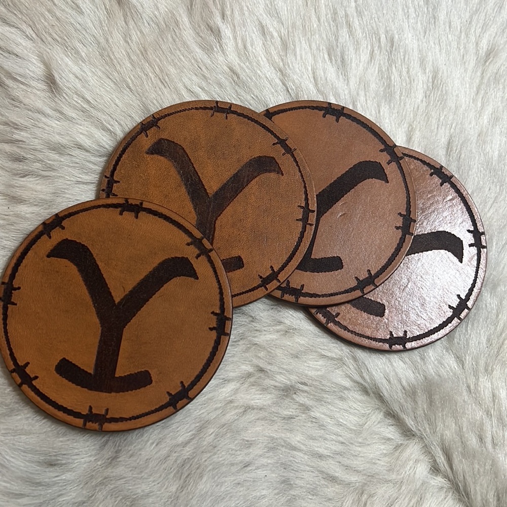 Set of 4 Hand Crafted Custom Leather Yellowstone Inspired Coasters